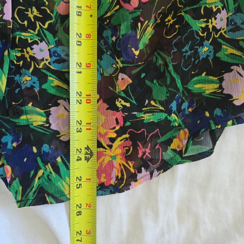 Ted Baker Semi-Sheer Floral Ruffle Blouse Top Size US 6 (Tag size 2) Black - Picture 9 of 9